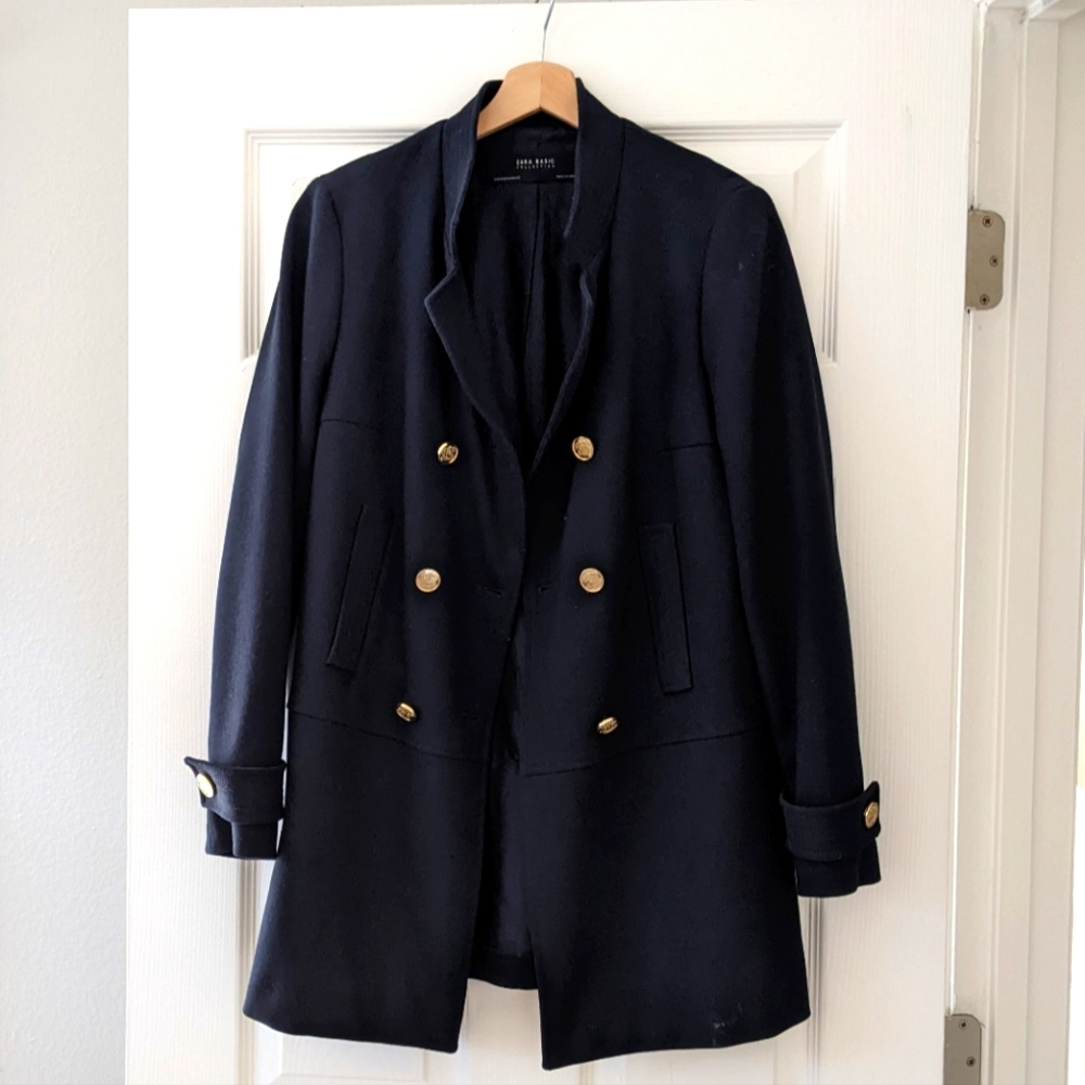 Navy Blue Zara Basic Collection Coat